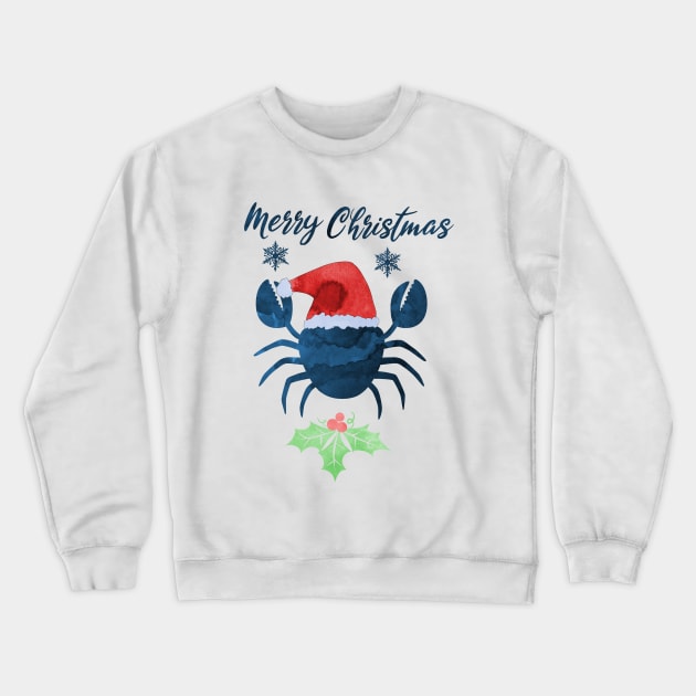 Christmas Crab - Coastal Xmas Artwork Crewneck Sweatshirt by TheJollyMarten